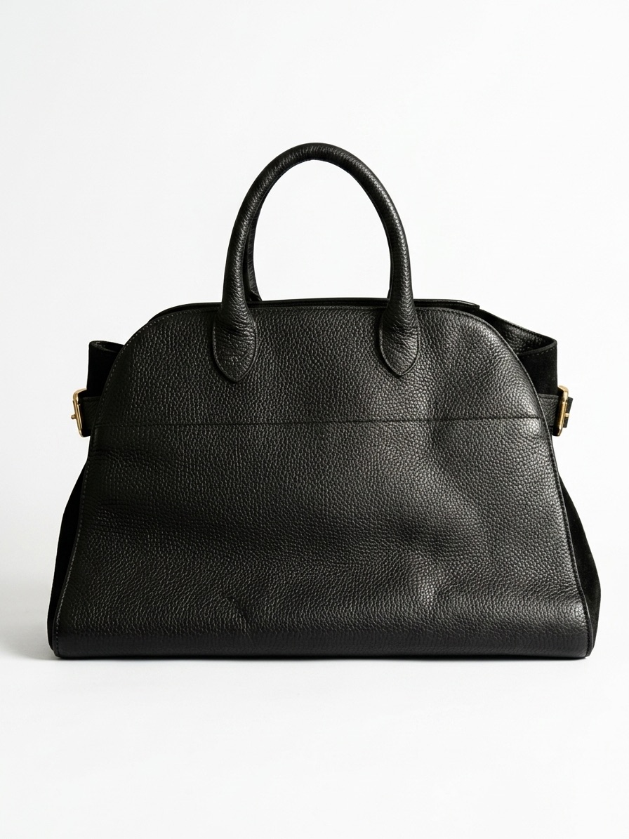 Structured Black Leather Satchel With Top Handles